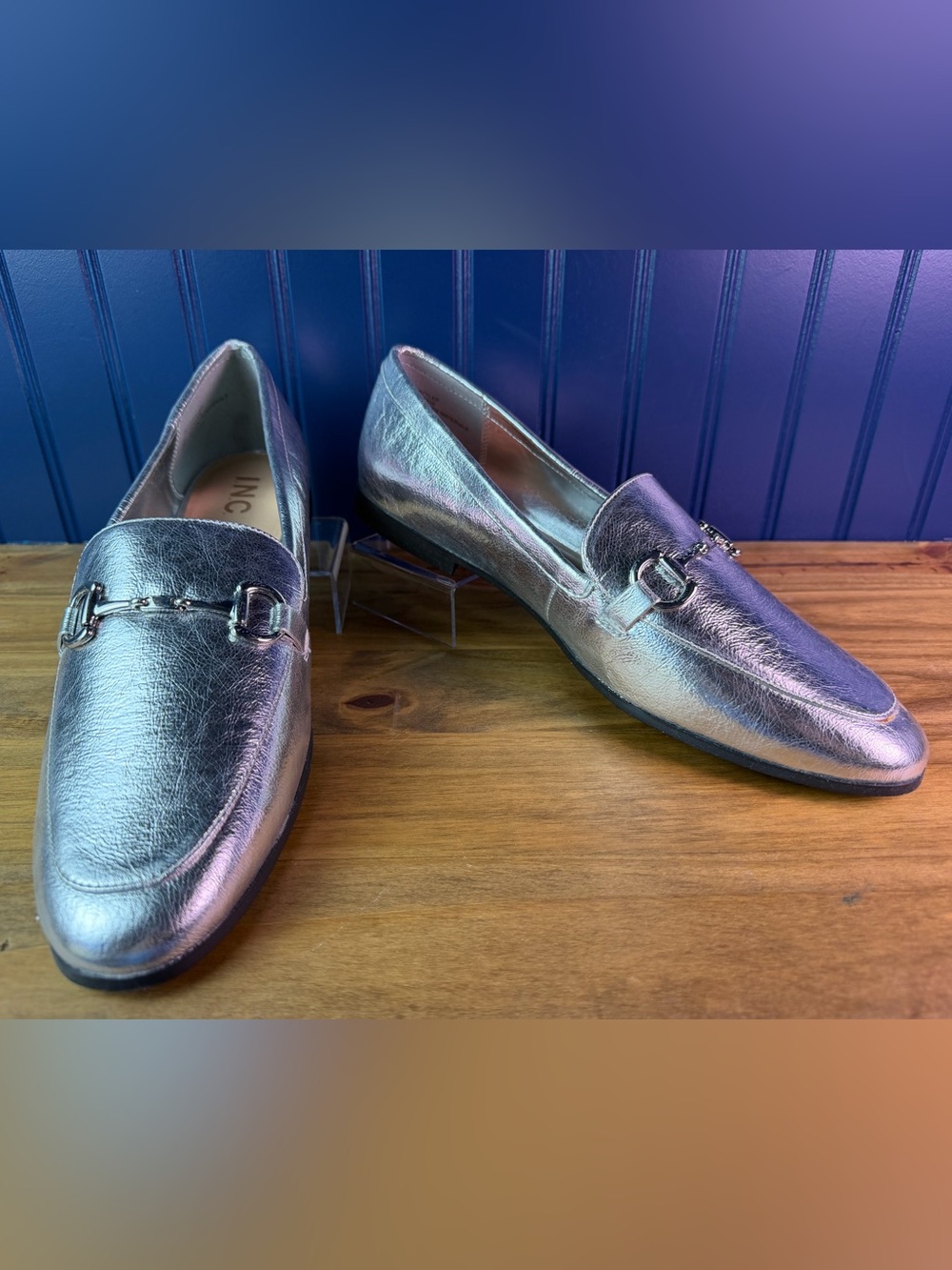 INC Gayylep Silver Metallic Horsebit Loafers Women’s 12M